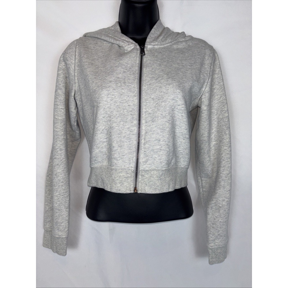 American Eagle Gray Soft Cropped Zip Up Hoodie Sweatshirt Womens Size S